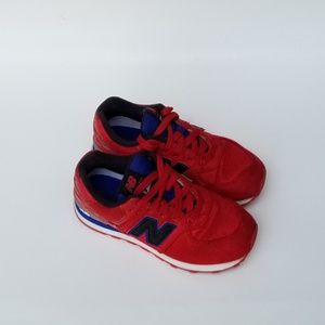 New Balance 574 Kid's Shoes.  Red and Navy Blue